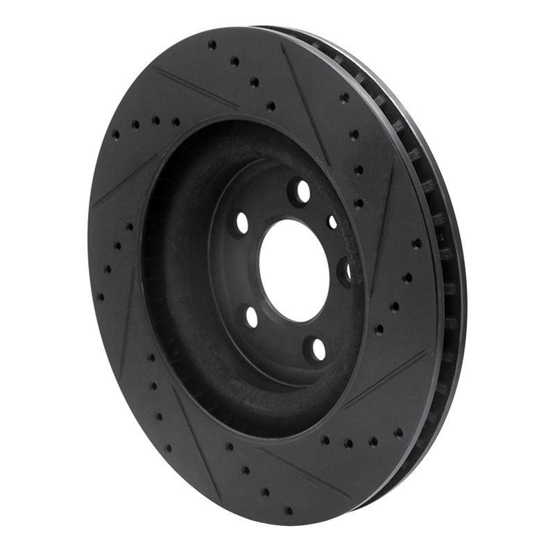 Ford Mustang Brake Rotor (1) - Front Left - R1 Concepts - Drilled & Slotted - Black - `11-`14